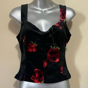 Black Velvet Top with Rose Print